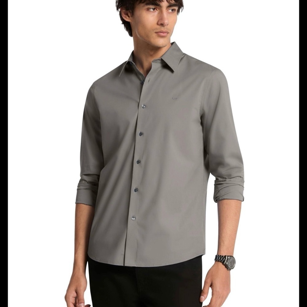 Michael Kors Men's Casual Gray Button Down Shirt A0289